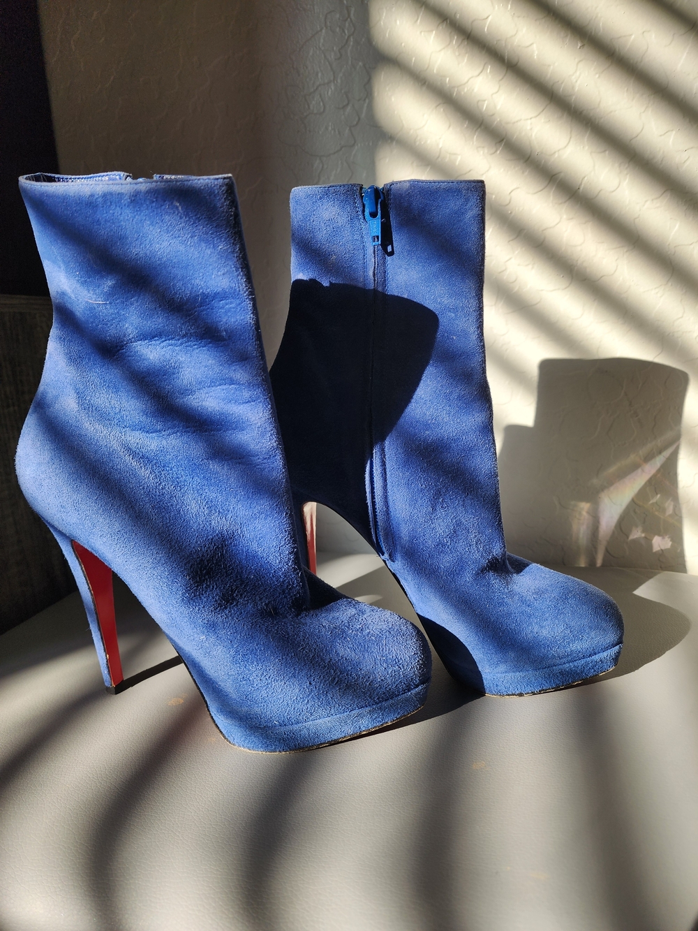 Christian Louboutin Royal Blue Suede Stiletto Ankle Boots - Picture 3 of 7
